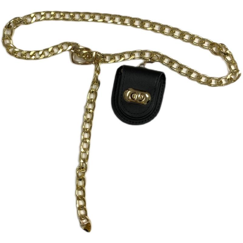 ベルトポーチ レディース 秋冬 ミニ ウエスト バッグ チェーン 取り外し可能 PUレザー 小銭入れ 普段使い 旅行 小さめ カジュアル 黒