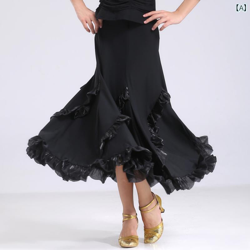 スカート ロング 社交ダンス レディース 大人 モダン ステージ 発表会 衣装 フリル 華やか ワルツ タン..