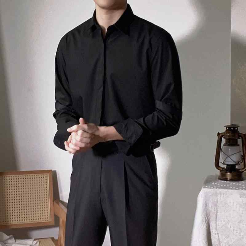 シャツ メンズ 長袖 ビジネス 男性 紳士 大きいサイズ 春秋 ノーアイロン ポインテッドカラー カジュアル オフィス スリム フィット 黒 白 ベルト デザイン
