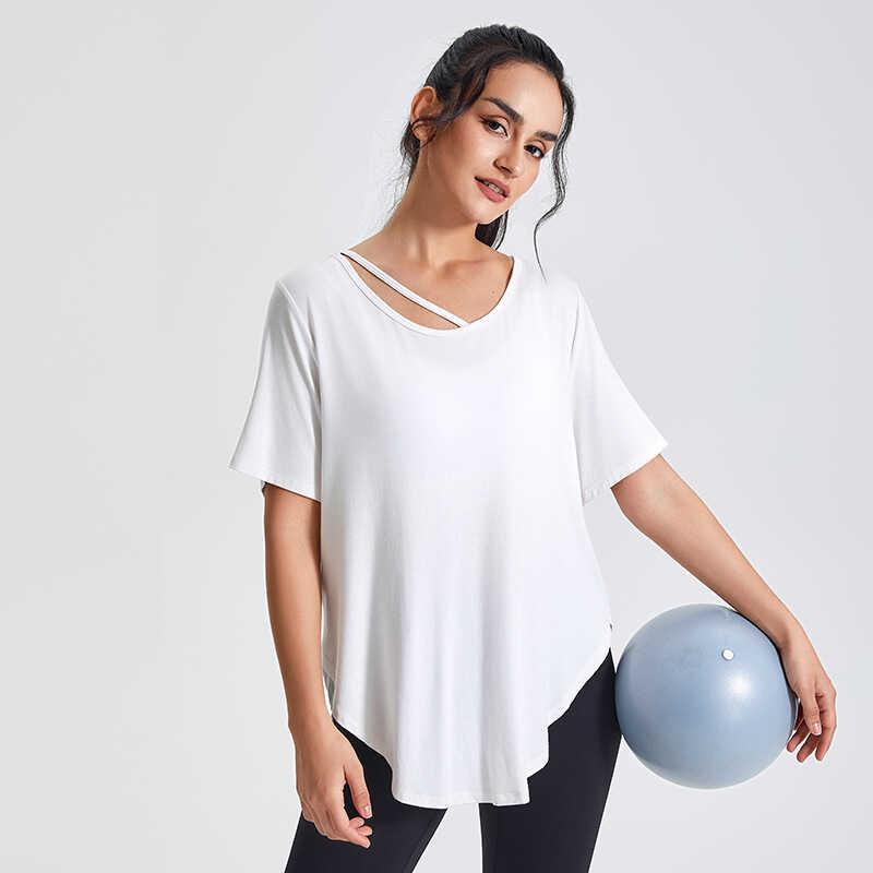 マタニティ ヨガウェア 妊婦 おしゃれ スポーツ トップス 夏 ゆったり 大きいサイズ 半袖 フィットネス 服 エアロビクス Tシャツ 速乾性 産後(4)