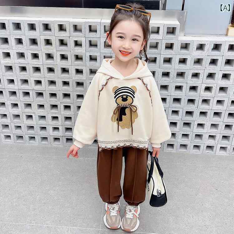 セットアップ キッズ 長袖 女の子 春 パーカー スウェット パンツ くま レース カ...