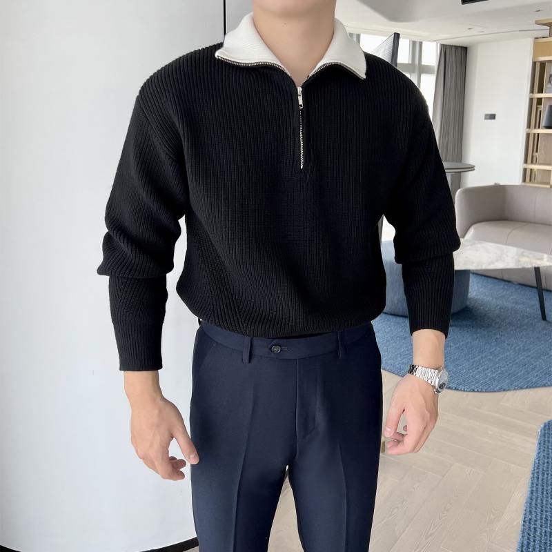 Other - セーター メンズ 秋冬 大人 韓国 ハーフジップアップ ゆったり 長袖 ハイネック カジュアル ニット プルオーバー トップス シンプル 無地 おしゃれ お出かけ ショッピング 大きいサイズ 黒