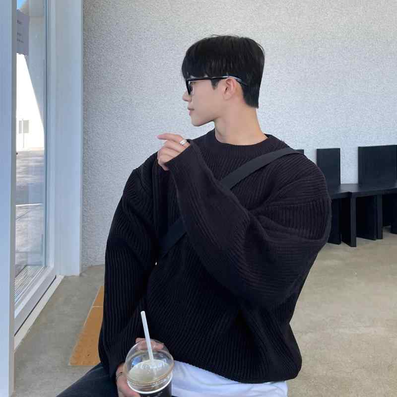 セーター メンズ 秋冬 大人 長袖 カジュアル クルーネック シンプル 無地 厚手 暖かい レトロ ゆったり プルオーバー トップス おしゃ..