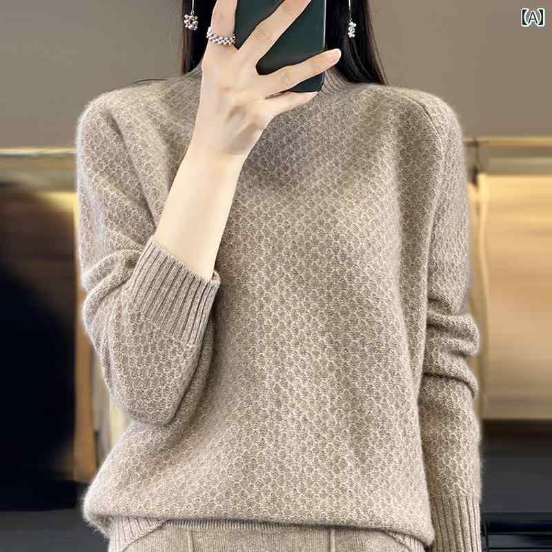 Turtleneck - ハイネック ニット レディース セーター 暖かい 韓国 ゆったり 長袖 プルオーバー 秋 大きいサイズ ピンク 赤 白 シンプル カジュアル おしゃれ 普段使い