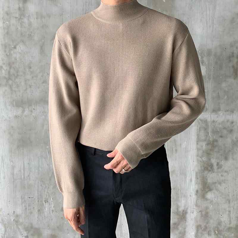 Necked Turtle - セーター メンズ 秋冬 大人 韓国 ニット シンプル 無地 カジュアル ハイネック 長袖 ゆったり プルオーバー トップス おしゃれ お出かけ ショッピング 黒 カーキ