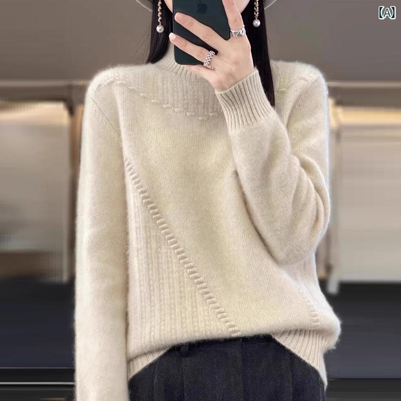 Turtleneck - レディース ニット セーター 秋冬 ゆったり おしゃれ ウール 韓国 プルオーバー 厚手 暖かい 長袖 ハイネック シンプル カジュアル 普段使い 大きいサイズ 白 ピンク 赤 おでかけ
