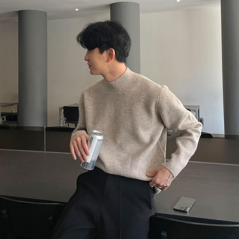 セーター メンズ おしゃれ ニット 長袖 モックネック とっくり 柔らかい リブ 秋冬 韓国 トップス プルオーバー 防寒 暖かい 保温 シック シンプル 無地 オフィスカジュアル ビジネス 普段着 グレー ブラック アイボリー