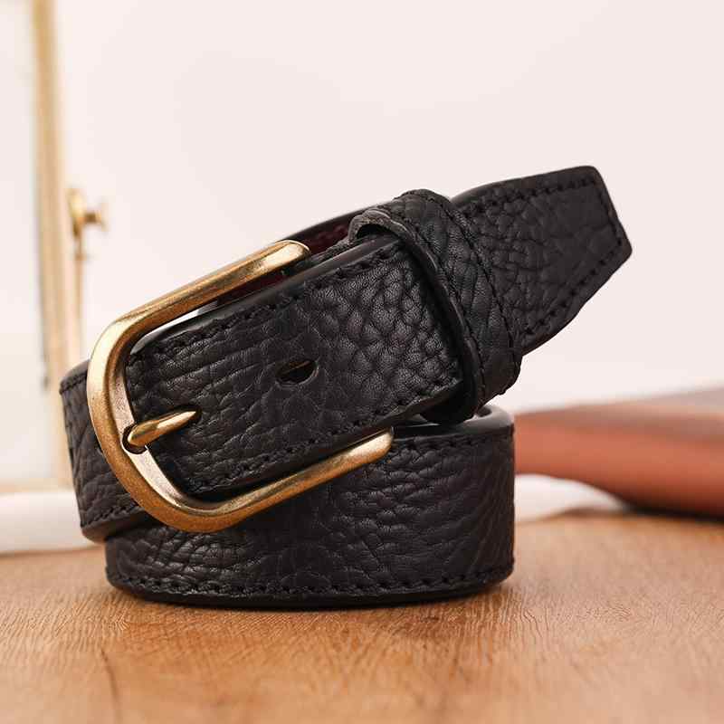 ベルト メンズ 革 厚手 幅広 エンボス加工 真鍮 ピンバックル ウエストバンド 引き締め カジュアル ジーンズ スラックス 上品 おしゃれ 黒