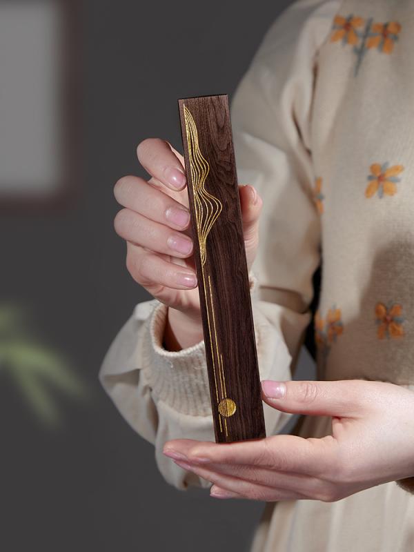 文鎮 おしゃれ 黒檀 書道 ペーパーウェイト プレス 本 定規 木製 装飾品 長方形 彫刻 伝統的 チャイナ風 ギフト ペア 漢字 山 月 ペン 筆 置き