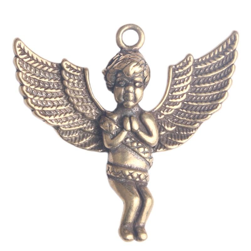 真鍮 キーホルダーパーツ ペンダントトップ アクセサリー アンティーク調 コレクション 工芸品 彫刻 装飾 銅 小さめ 小物 守護天使 開運 おしゃれのサムネイル