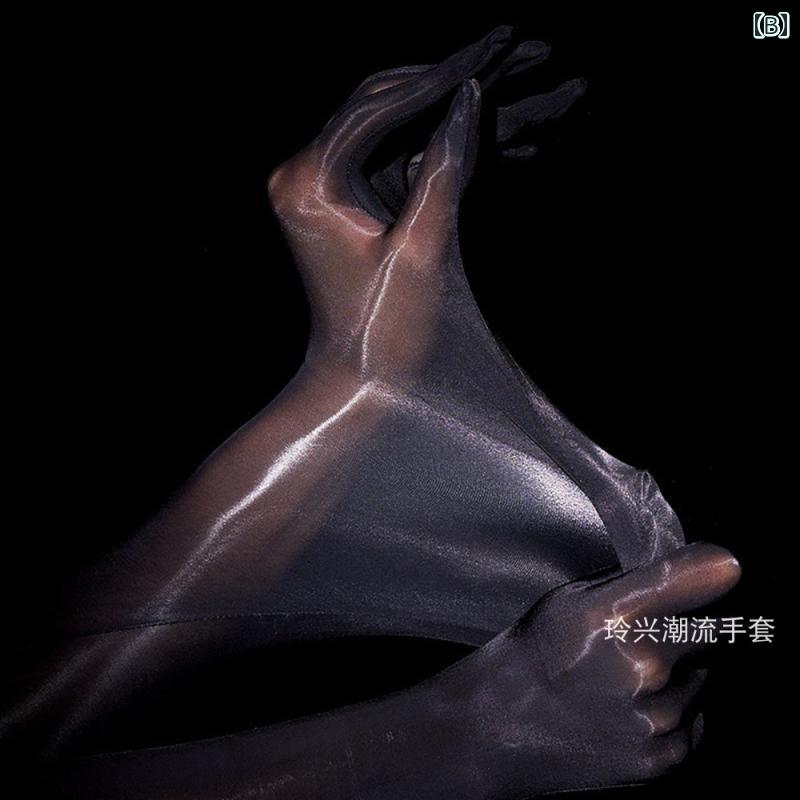 グローブ シースルー シアー 手袋 レディース ナイロン ロング 薄手 レトロ セクシー 透け感 光沢 シンプル 無地 ストーン付き きらきら 結婚式 ドレス パーティー 白 黒 赤