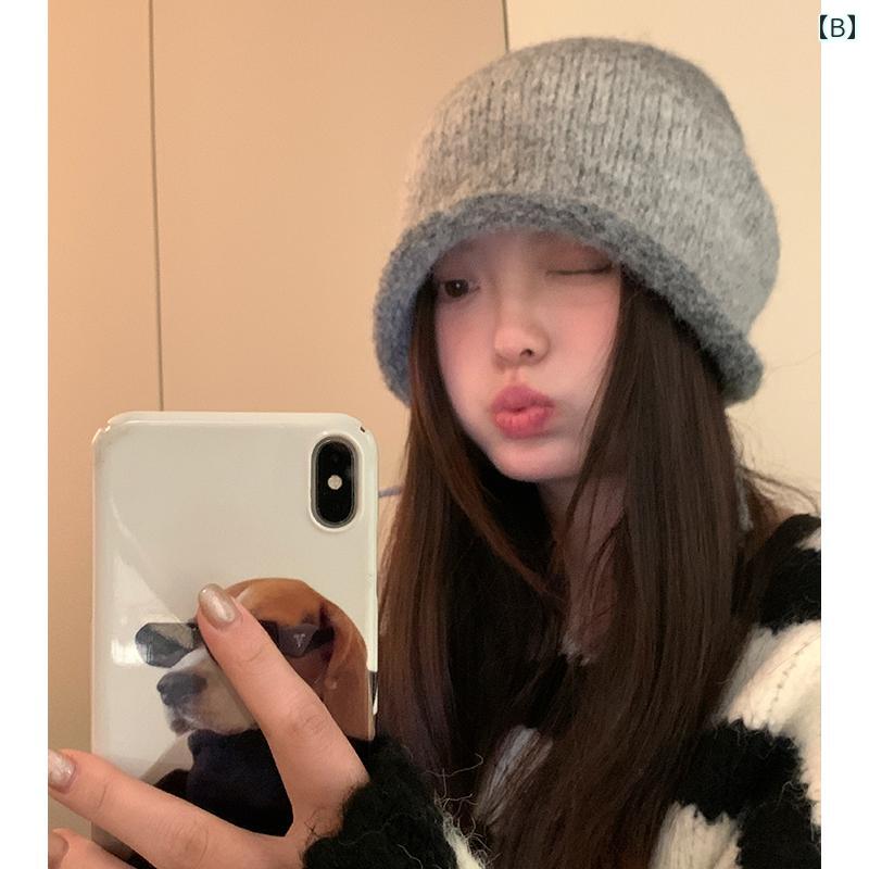 フロントップ楽天市場店のニット帽 レディース おしゃれ 秋冬 ビーニー 韓国 大きめ ウール キャップ 帽子 耳 保護 防寒 保温 暖かい ふわふわ 柔らかい 小顔効果 シンプル カジュアル ストリート 普段使い お出かけ 旅行 青 グレー ローズレッド カラフル｜アングル2