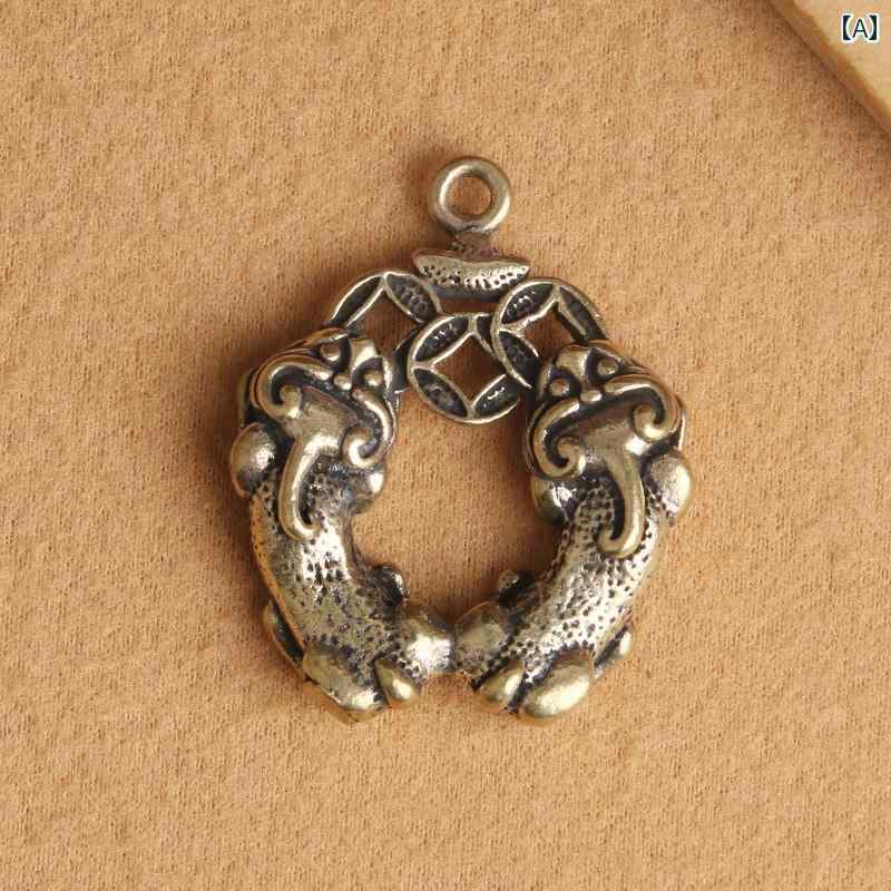 真鍮 キーホルダーパーツ ペンダントトップ アクセサリー アンティーク調 チャイナ風 工芸品 装飾 彫刻 銅 小さめ 小物 コレクション おしゃれ