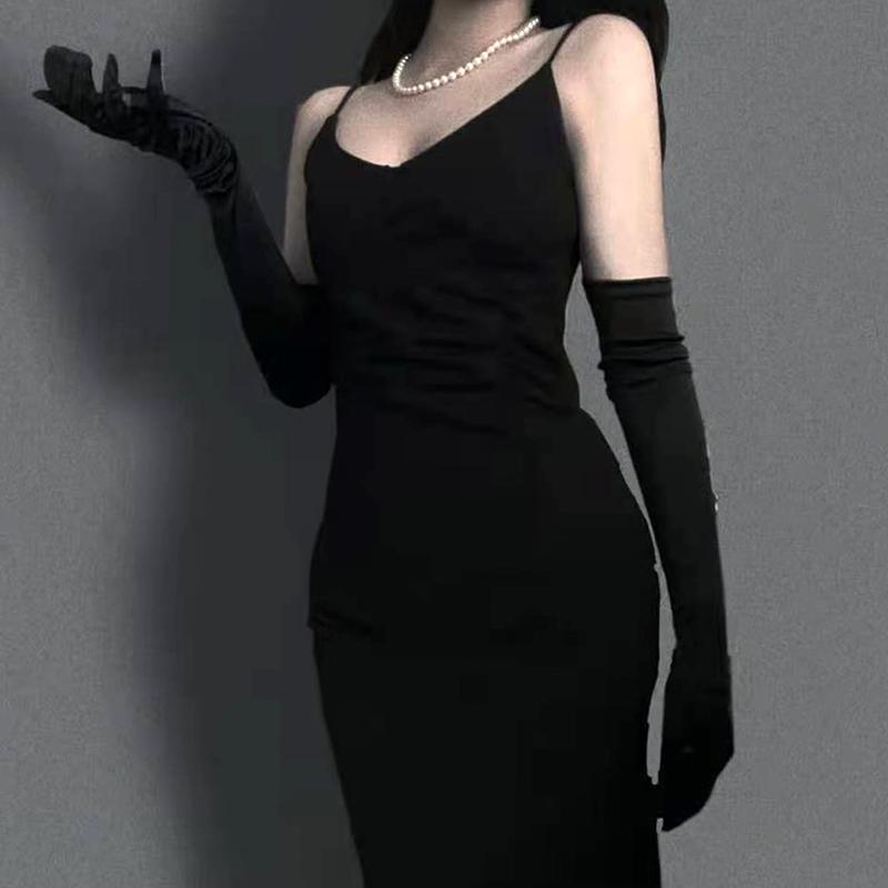 手袋 ドレス用 レディース ベロア フィンガーグローブ ロング サテン ウェディング パーティー フォーマル ロリータ 写真撮影 アームカバー 白 黒 赤