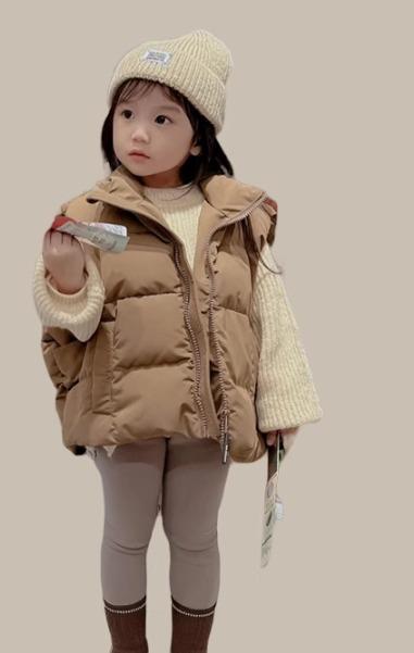 楽天フロントップ楽天市場店ベスト キッズ 女の子 前開き ジップアップ 秋冬 ダウン コットン 暖かい 厚手 アウター 韓国 ベビー 子供服 カジュアル おしゃれ お出かけ アウトドア 茶