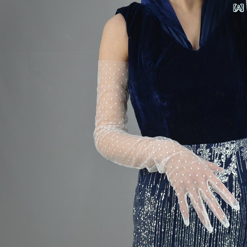 グローブ シースルー 手袋 レディース 水玉 ドット ロング ショート レース メッシュ 光沢 透け感 結婚式 スマホ対応 パーティー ドレス 白 黒 シアー