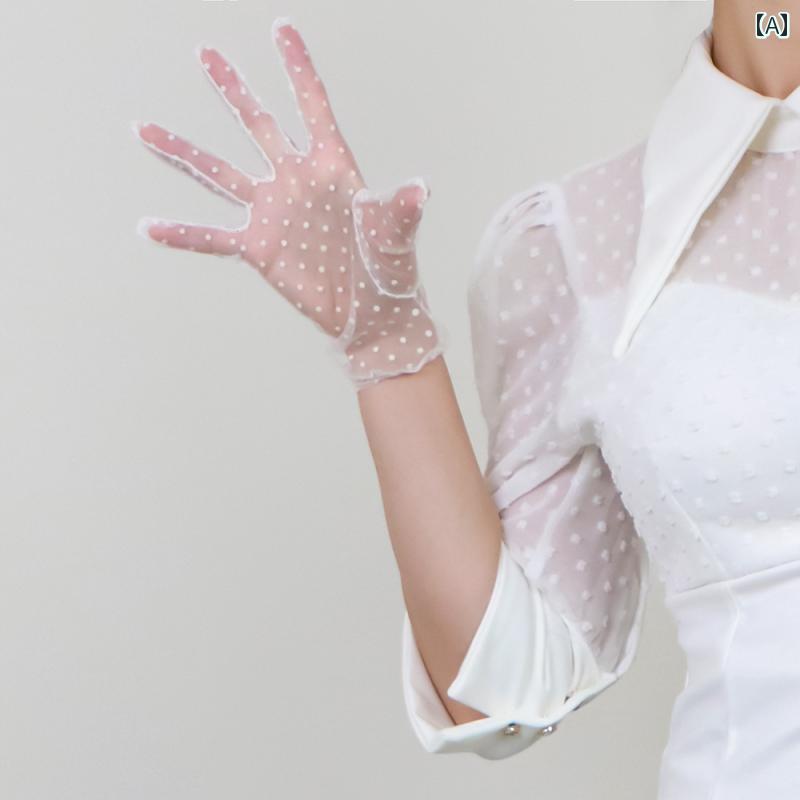 グローブ シースルー 手袋 レディース 水玉 ドット ロング ショート ボリューム 伸縮性 レース メッシュ 光沢 透け感 結婚式 スマホ対応 パーティー ドレス 白 黒 シアー