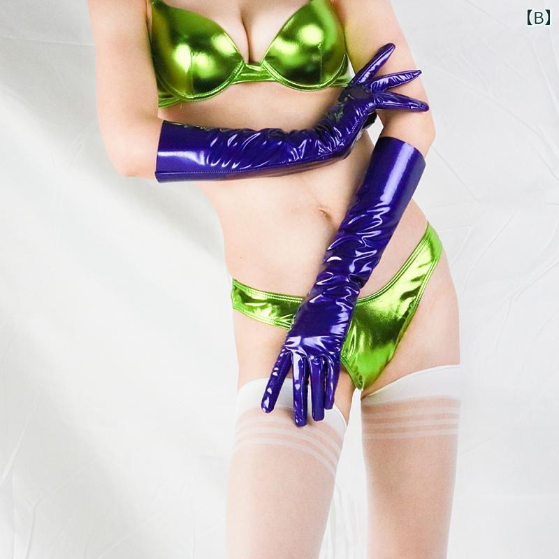 レザー グローブ レディース セクシー ニーハイ ソックス 光沢 艶 PU パテント ロング 手袋 ステージ 衣装 クール ダンス コスプレ タイト かっこいい 黒 赤 シルバー