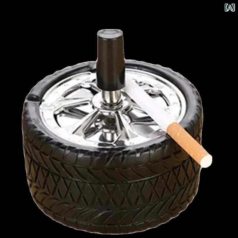 灰皿 おしゃれ 防風 回転 カバー 蓋つき タイヤ 金属 飛散 防止 インテリア ブリキ シルバー 赤 黒 リ..