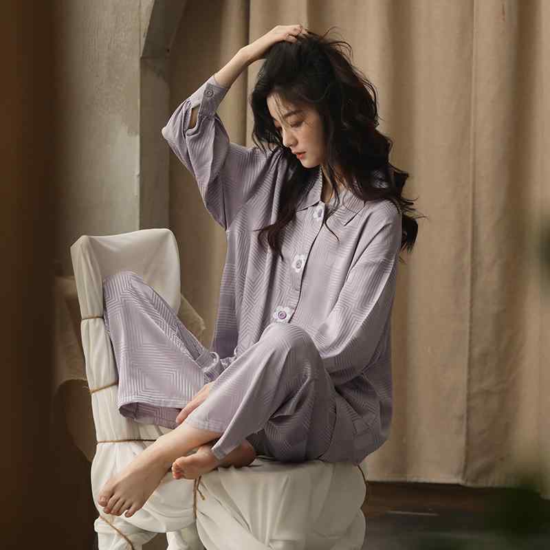 ルームウエア レディース 長袖 パジャマ 上下セット 春秋 ひんやり 涼しい 快適 ゆったり ウエストゴム 大きいサイズ 襟 前開き ボタン ポケット フリル アシンメトリー プリント 花柄 おしゃれ