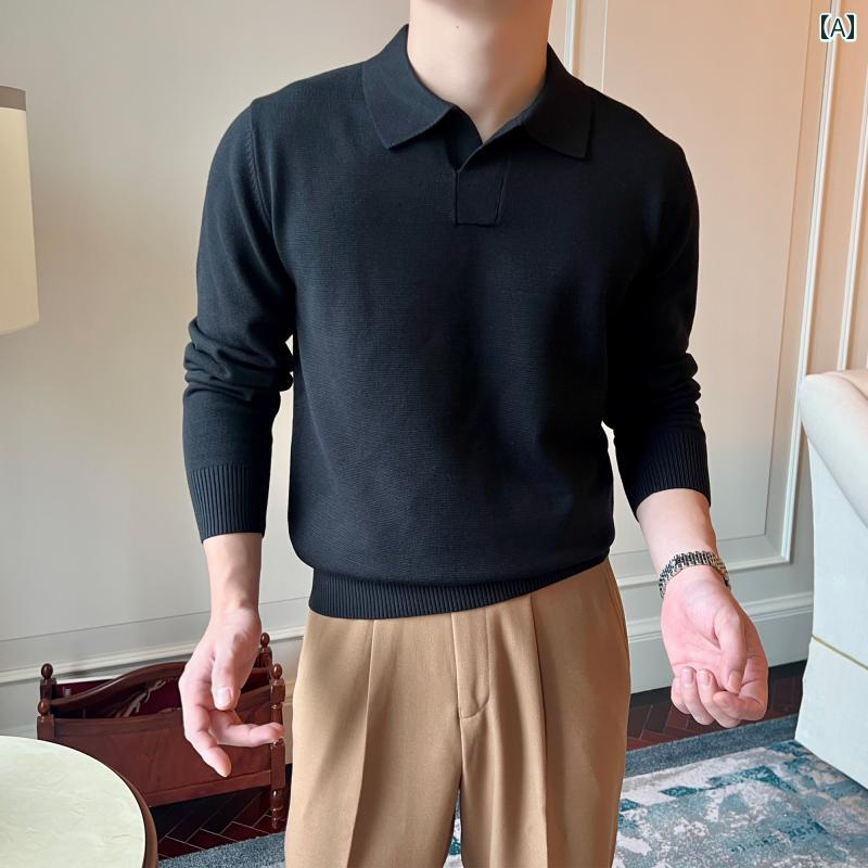 セーター メンズ ニット 柔らかい 大人 襟付き 長袖 プルオーバー 秋 大きいサイズ スリムフィット カ..