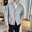 カーディガン メンズ 大人 レトロ 英国風 Vネック ボタン シングルブレスト ポケット 長袖 ビジネス 外出用 大きいサイズ ゆったり カジュアル シンプル 無地 グレー(4)