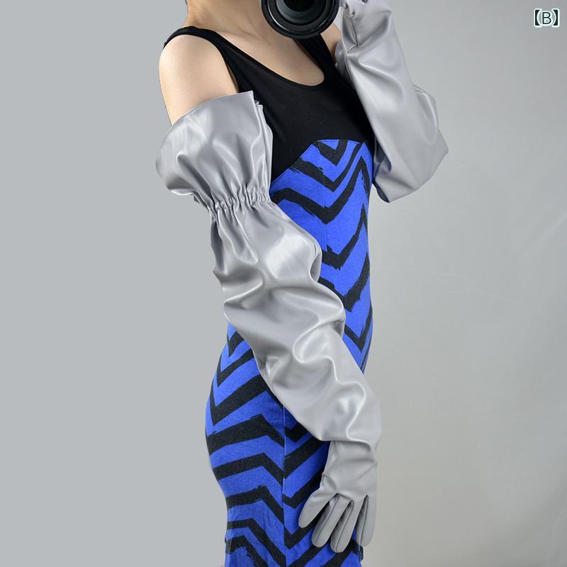 レザー グローブ ロング レディース 手袋 70cm 広口 袖 ゴムバンド メンズ 男女兼用 ギフト ステージ パフォーマンス コスプレ 衣装 写真 撮影 光沢 マット 無地 おしゃれ 白 グレー ピンク