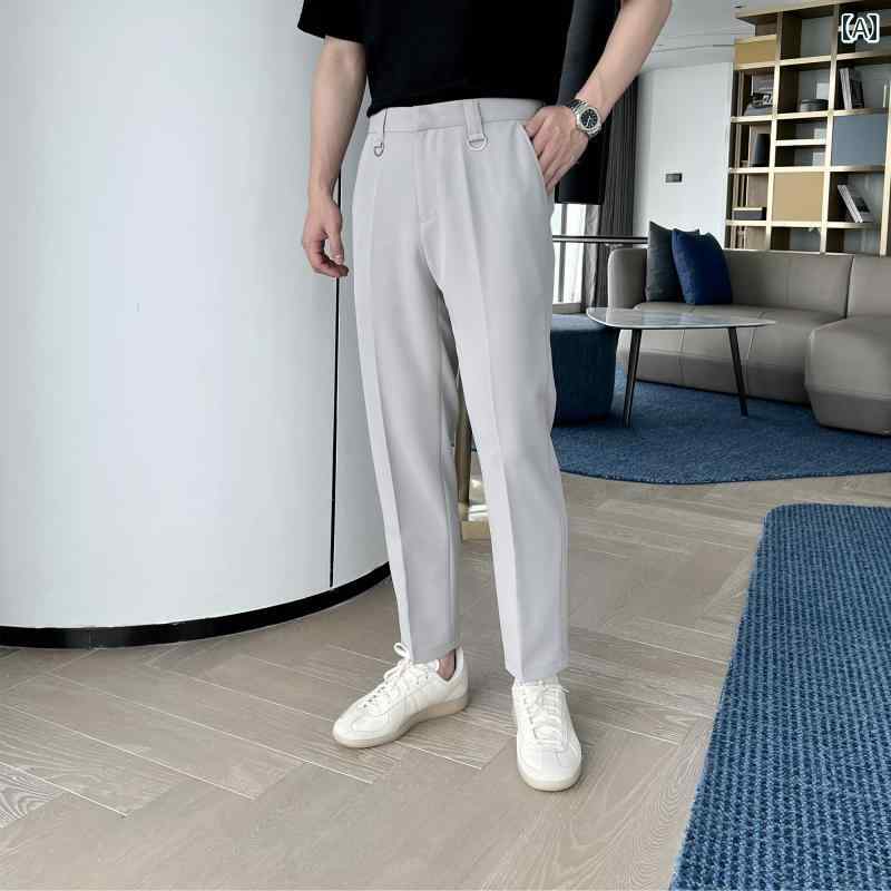 秋 ワイド レッグ スリット ジーンズ メンズ 韓国 BF ストレート ハンギング イン ロング パンツ