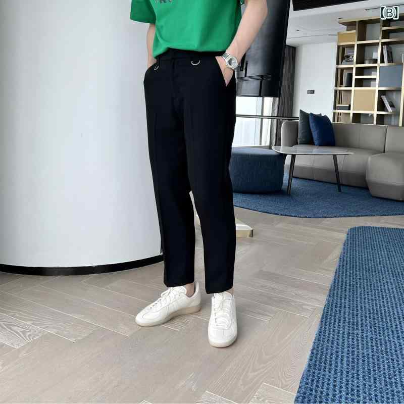 秋 ワイド レッグ スリット ジーンズ メンズ 韓国 BF ストレート ハンギング イン ロング パンツ