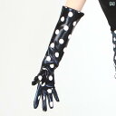 レザー グローブ ロング レディース 水玉 革 手袋 50 cm ぴったり フィット 光沢 ギフト PU 衣装 コスプレ パーティー かっこいい ドット柄 豹 ...