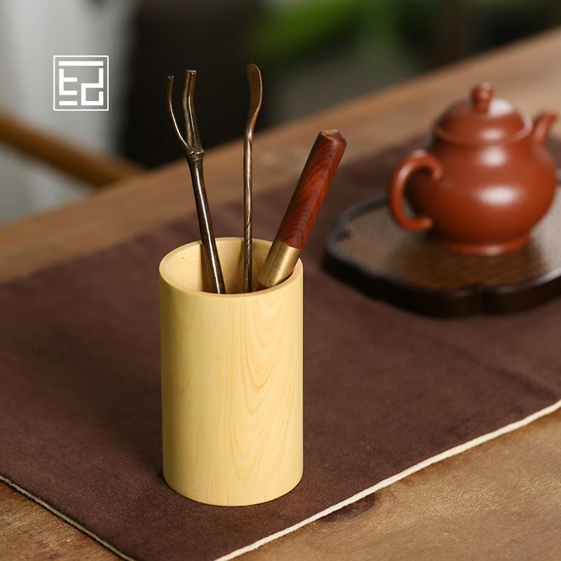 茶道具 収納 筒 無垢材 アクセサリー ペン立て 卓上 整理 おしゃれ 木製 伝統 中国