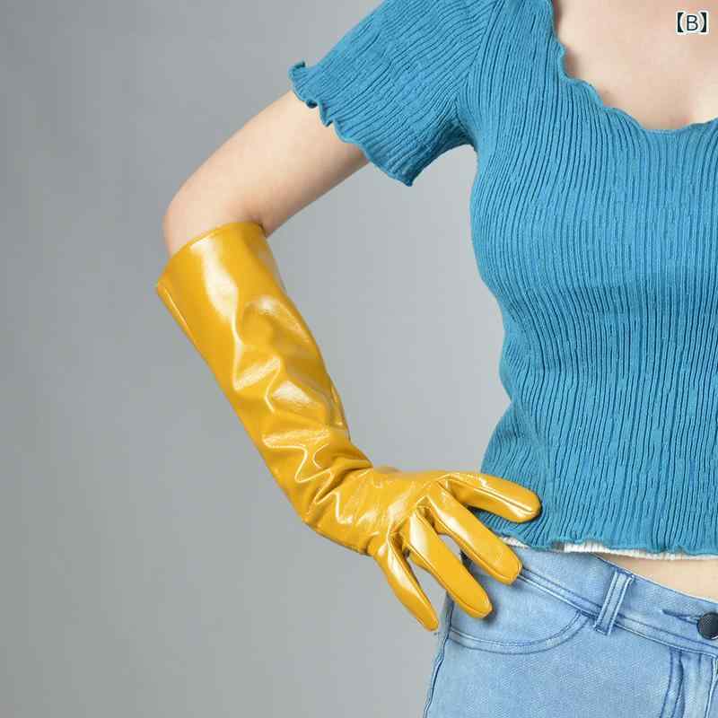 ロンググローブ コスプレ パテントレザー 手袋 光沢 PU シンプル ヘビ柄 スエード セクシー タイト 柔らかい ダンス パフォーマンス 茶 赤 黒