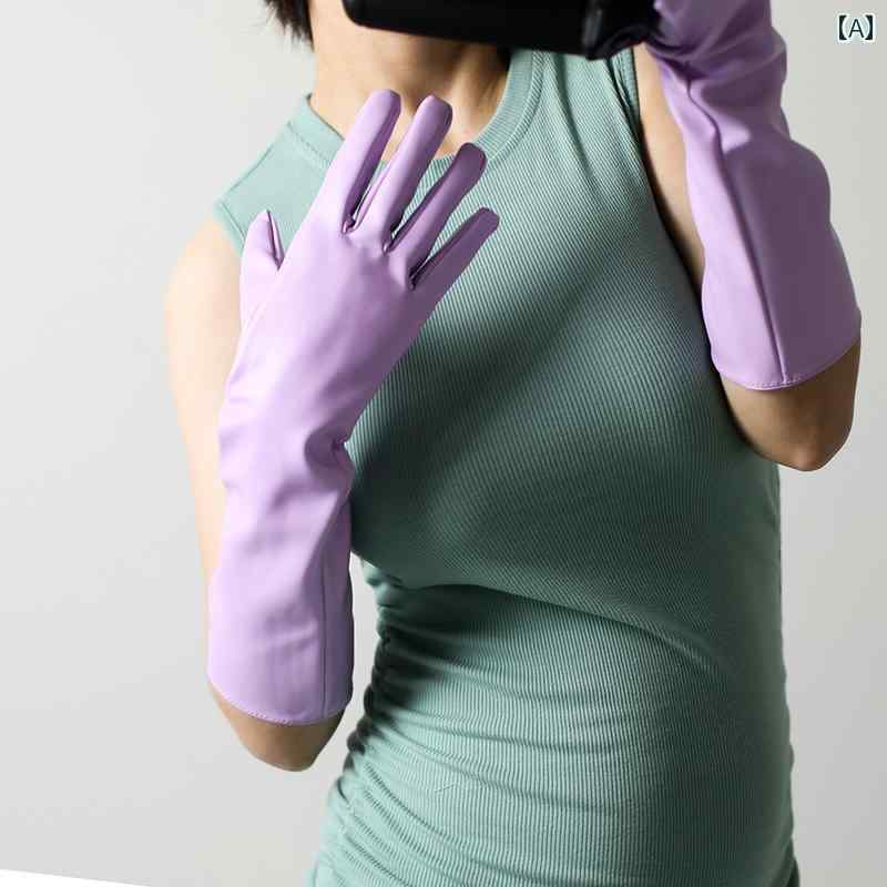 フロントップ楽天市場店のロンググローブ コスプレ 手袋 肘上 puレザー ダンス パフォーマンス セクシー 写真 撮影 レディース 光沢 柔らかい 汚れにくい タイト 紫 青 黒｜アングル2