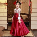 漢服 子供 衣装 コスプレ チャイナドレス キッズ 女の子 新年 お正月 お祝い 華やか かわいい ロング丈 中国 唐 プリーツ スカート ファスナー ジッパー 赤 ピンク