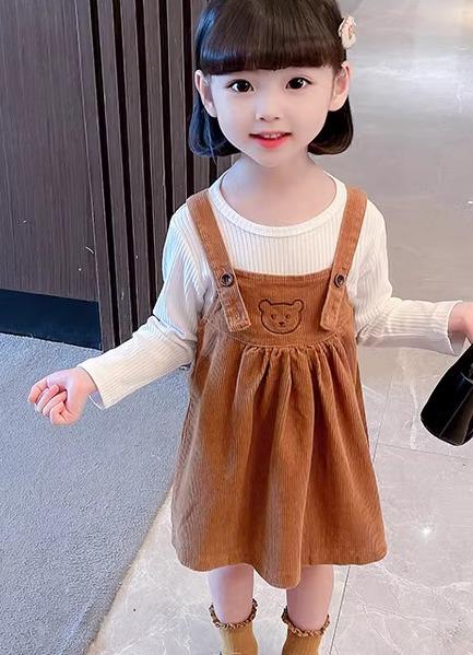 子供 服 女の子 セットアップ ベビー 長袖 プルオーバー ラウンドネック ジャンスカ コーデュロイ 刺繍 通気性 柔らかい 普段使い 旅行 韓国 かわいい クマ
