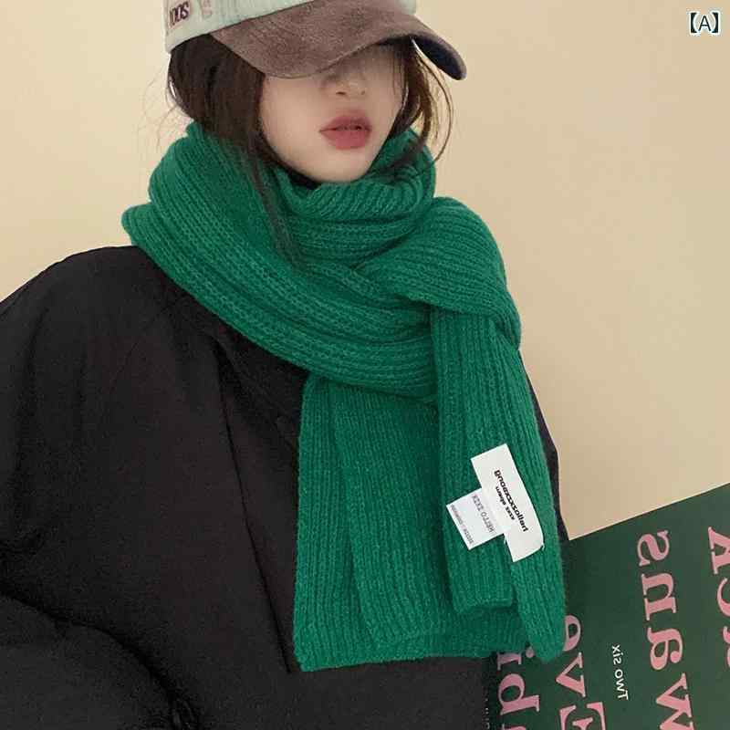 マフラー レディース 韓国 秋冬 ニット リブ 厚手 暖かい ソフト 通気 洗える 防寒 シンプル カジュアル おしゃれ 緑 グレー プレゼント 誕生日 クリスマス