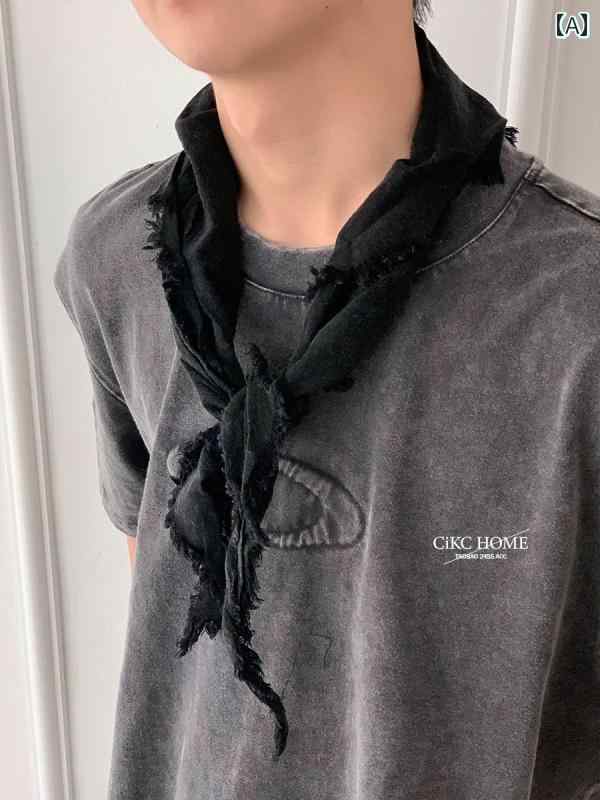 フロントップ楽天市場店のスカーフ 小さめ 三角 ダメージ加工 ヴィンテージ風 男女兼用 ネックウェア おしゃれ 装飾 ストリート カジュアル 韓国 黒 緑 グレー グラデーション｜アングル2