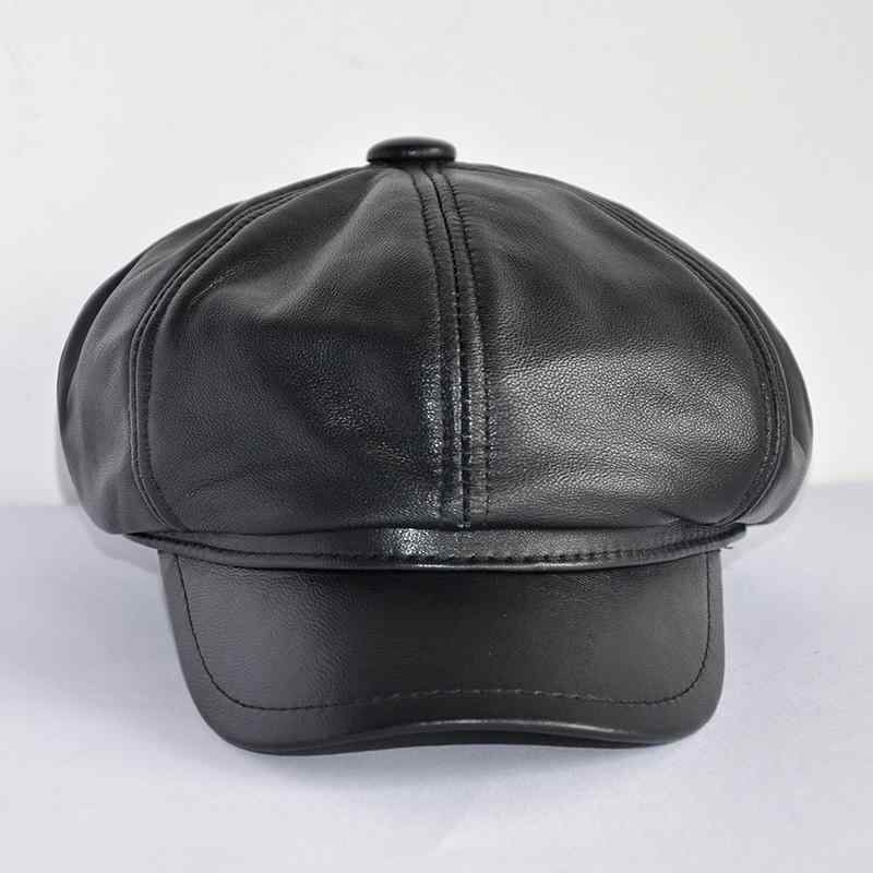 帽子 レディース 秋冬 レトロ 春 シープスキン 革 レザー キャスケット ペインターハット カジュアル 旅行 普段使い 黒 無地 シンプル 後ろゴム 伸縮