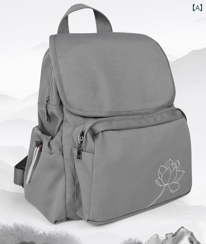 リュックサック 大容量 バックパック キャンバス 僧侶 修道士 尼僧 法要 参拝 お遍路 巡礼 刺繍 シンプル おしゃれ グレー 蓮の花