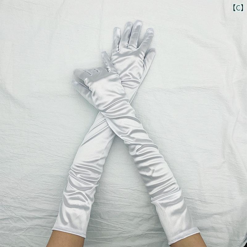結婚式 手袋 レディース 日焼け防止 サテン ウエディング ブライダル パーティー コスプレ 撮影 レトロ 緑 白 黒 無地 ロング 多色
