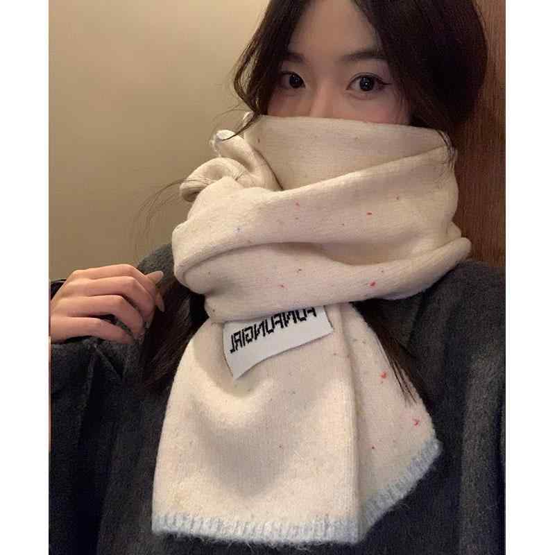 レディース マフラー 防寒 ニット 冬 韓国 厚手 ウール 暖かい ネックカバー フリーサイズ 保温 タグ カジュアル 普段使い レジャー 通勤 通学 柔らかい おしゃれ ベージュ 白 ピンク