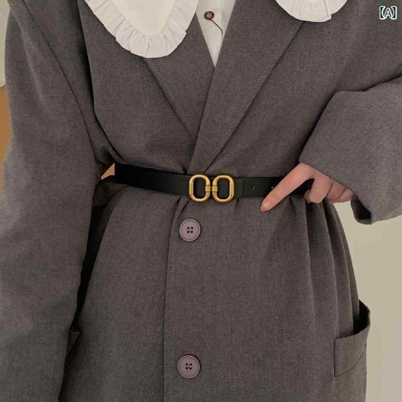 ベルト レディース 細 大人 上品 普段使い 外出用 PUレザー シングルループ バックル 合金 シンプル カジュアル 無地 おしゃれ 黒 白