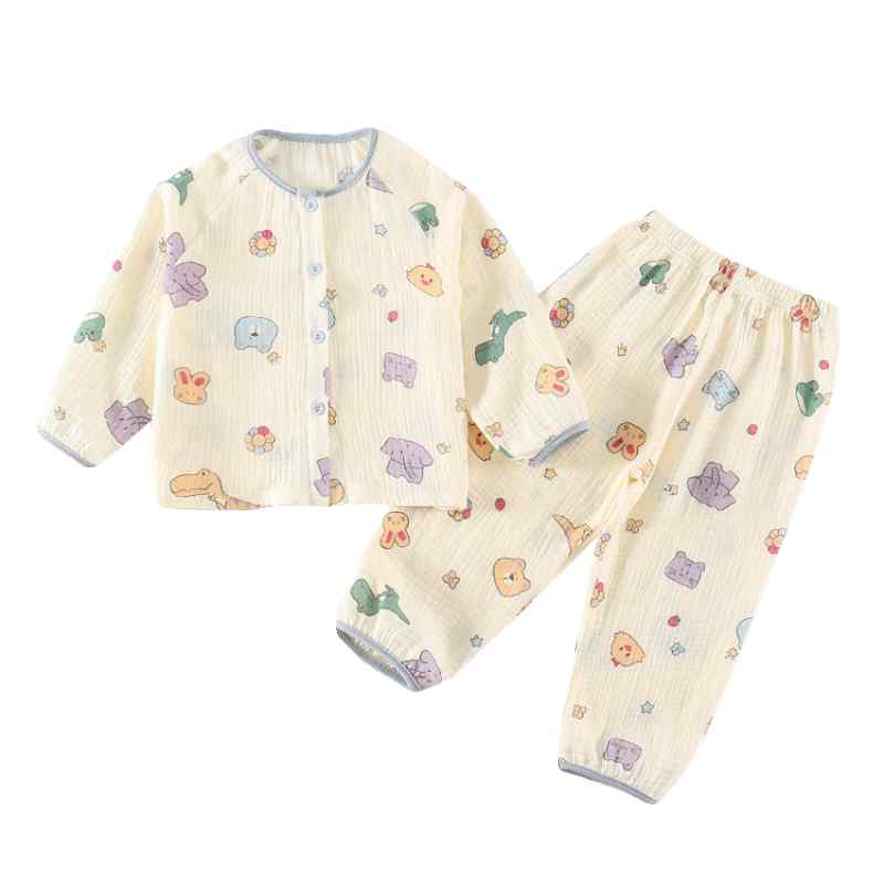 パジャマ キッズ 女の子 長袖 ルームウェア ベビー 幼児 上下セット ラウンドネック 前開き ガー