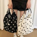 トート ショルダー バッグ 大容量 レディース 縦型 おしゃれ ポリエステル 軽量 通勤 通学 肩掛け 手提げ エコ マルシェ サブ 鞄 OL 学生 ガーリー シンプル カジュアル 普段使い お出かけ 薔薇 花 ホワイト ブラック ピンク