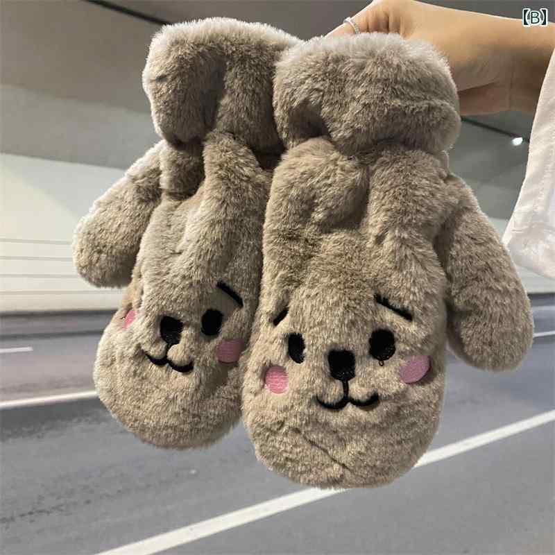 手袋 レディース メンズ 冬 暖かい 防寒 保温 厚手 もこもこ ふわふわ ミトン 普段使い 外出用 刺繡 くま かわいい カーキ ピンク 青