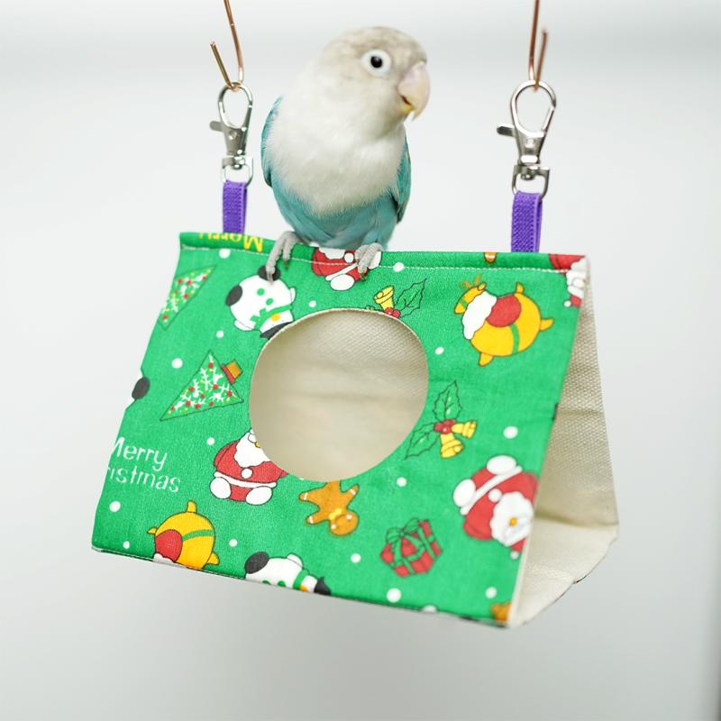 バードテント 文鳥 インコ オウム 綿 キャンバス ハンモック 春夏 窓付き 三角 巣 寝床 遊具 大きいサ..