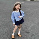セットアップ キッズ 女の子 シャツ トップス ショート丈 韓国 ストライプ ミニスカート おしゃれ 普段使い 旅行 ラウンドネック ボタン カジュアル