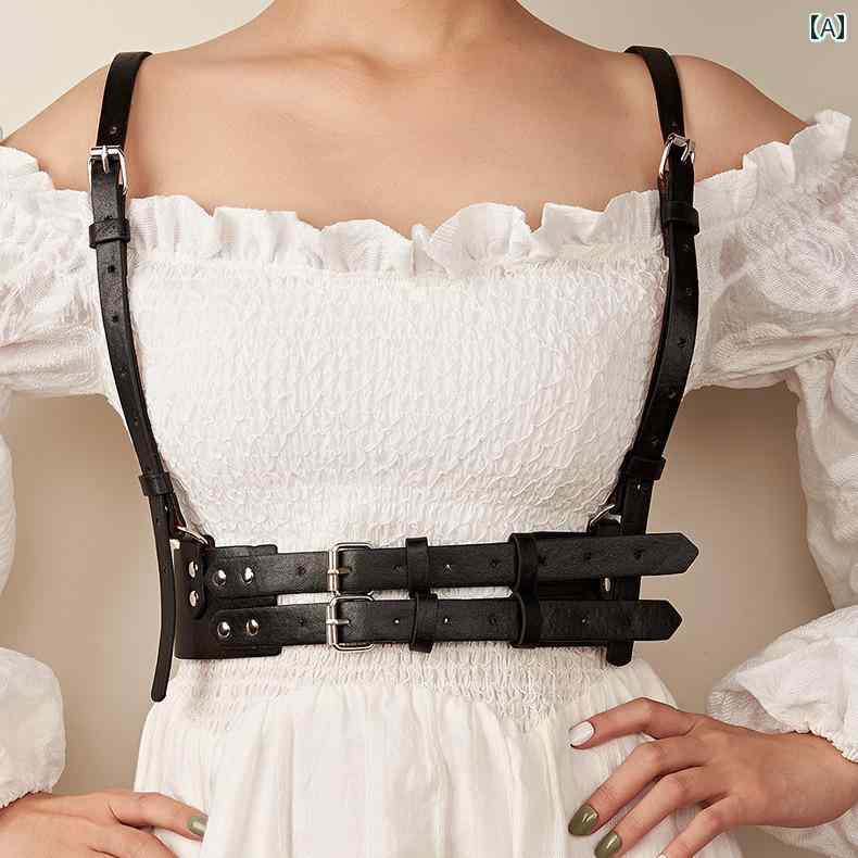 サスペンダー ベルト レディース 韓国 PUレザー ゴシック ロリータ パンク ロック アクセサリー 装飾 小物 おしゃれ 黒 アプリコット