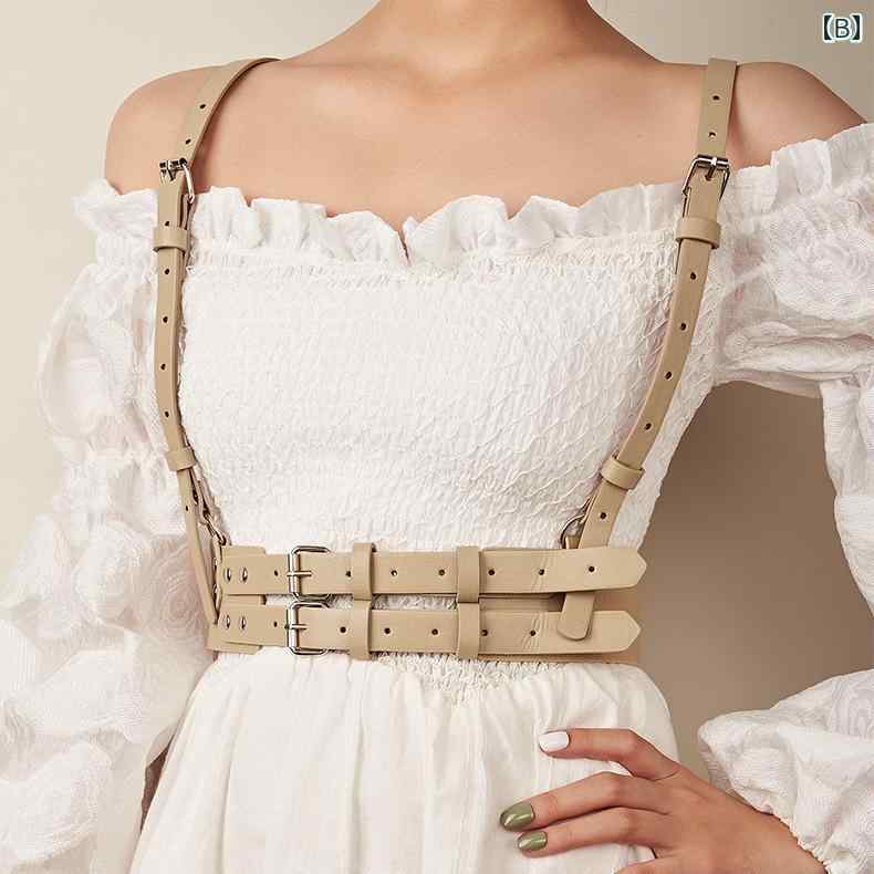 サスペンダー ベルト レディース 韓国 PUレザー ゴシック ロリータ パンク ロック アクセサリー 装飾 小物 おしゃれ 黒 アプリコット