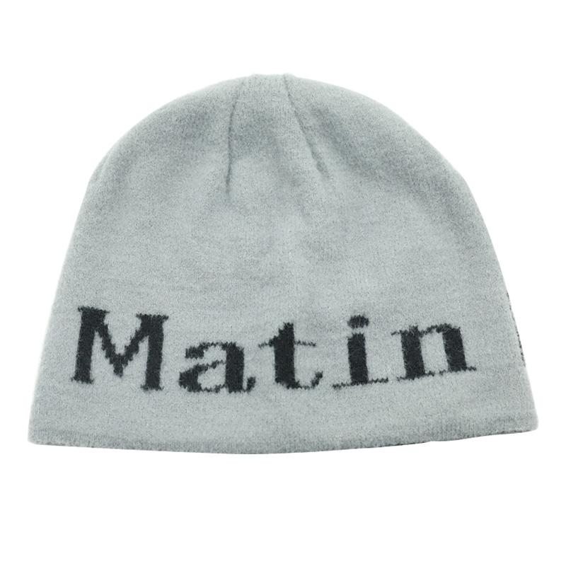 Knit Hat - ニット帽 レディース 大人 韓国 普段使い 外出用 秋冬 ウール 暖かい 防寒 保温 大きめ ゆったり 英文字ロゴ カジュアル シンプル 白 黒 グレー